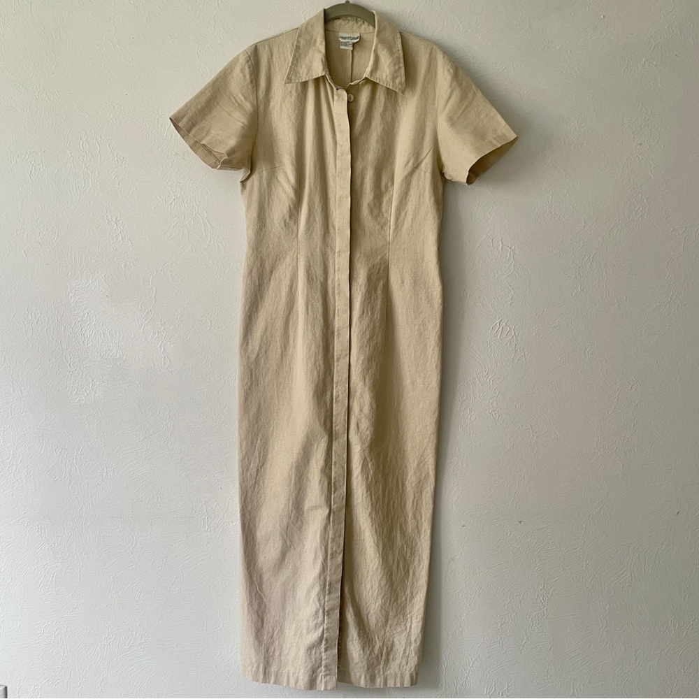 90s Linen Cotton Button Up Dress